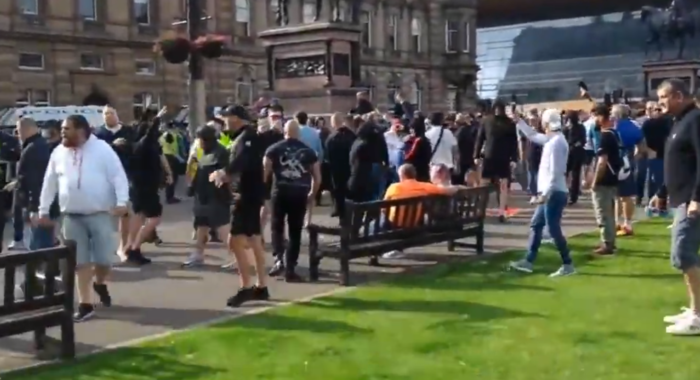far right thugs clash with police and protestors in glasgow 17th June